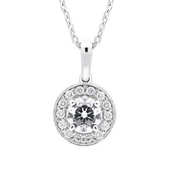 18ct White Gold 0.47ct Diamond Round Halo Necklace. FEU-1251.