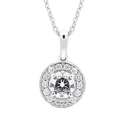 18ct White Gold 0.47ct Diamond Round Halo Necklace. FEU-1251.