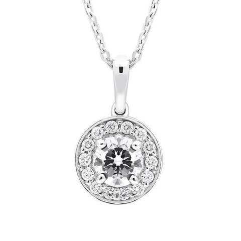 18ct White Gold 0.47ct Diamond Round Halo Necklace. FEU-1251.