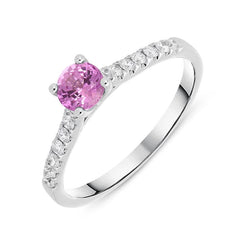 18ct White Gold 0.47ct Pink Sapphire Diamond Round Ring, RUNQ0001379.