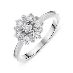18ct White Gold 0.48ct Diamond Cluster Flower Ring. R1100.