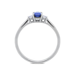 18ct White Gold 0.48ct Sapphire Diamond Oval Trilogy Ring, FEU-951.