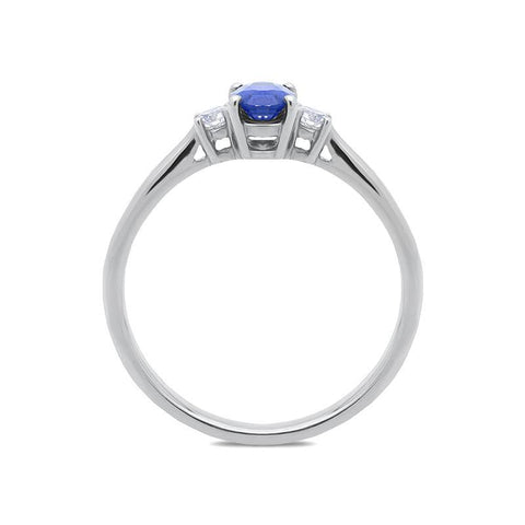 18ct White Gold 0.48ct Sapphire Diamond Oval Trilogy Ring, FEU-951.
