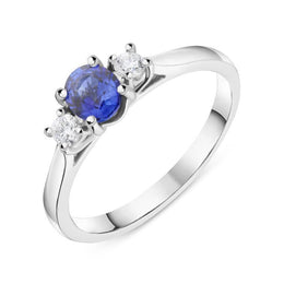 18ct White Gold 0.49ct Sapphire Diamond Oval Trilogy Ring FEU-2033
