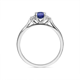 18ct White Gold 0.49ct Sapphire Diamond Oval Trilogy Ring FEU-2033