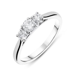 18ct White Gold 0.50ct Diamond Brilliant Cut Claw Set Trilogy Ring, FEU-432.
