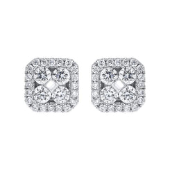 18ct White Gold 0.50ct Diamond Cushion Cluster Stud Earrings, FEU-108.