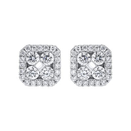 18ct White Gold 0.50ct Diamond Cushion Cluster Stud Earrings, FEU-108.