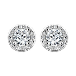 18ct White Gold 0.50ct Diamond Halo Stud Earrings, FEU-1624.