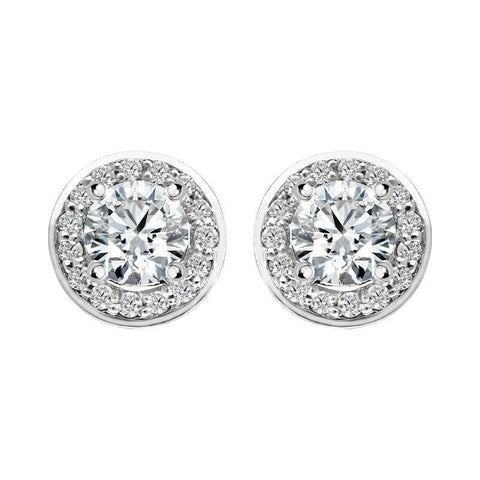 18ct White Gold 0.50ct Diamond Halo Stud Earrings, FEU-1624.