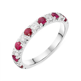 18ct White Gold 0.52ct Ruby Diamond Half Eternity Ring FEU-2004