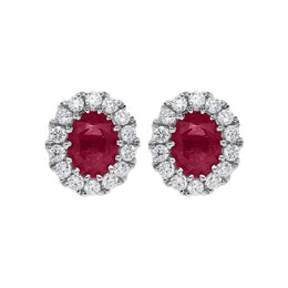 18ct White Gold 0.52ct Ruby Diamond Oval Stud Earrings, FEU-1240.