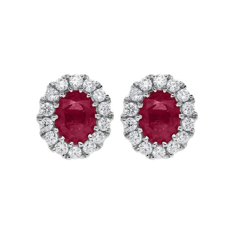 18ct White Gold 0.52ct Ruby Diamond Oval Stud Earrings, FEU-1240.