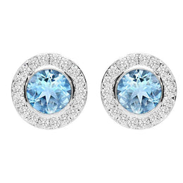18ct White Gold 0.49ct Aquamarine Diamond Halo Stud Earrings FEU-1265