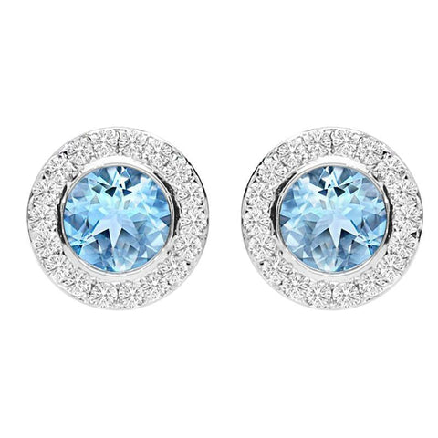 18ct White Gold 0.49ct Aquamarine Diamond Halo Stud Earrings FEU-1265