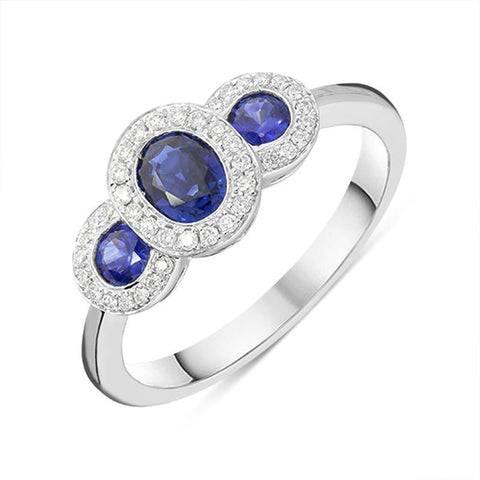 18ct White Gold 0.68ct Sapphire Diamond Ring FEU-1964