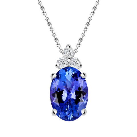 18ct White Gold 0.71ct Tanzanite Diamond Oval Cut Necklace TS1063P