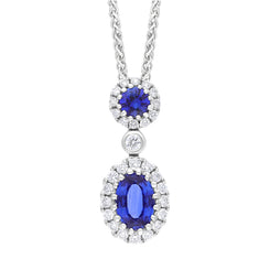 18ct White Gold 0.72ct Sapphire 0.21ct Diamond Drop Necklace