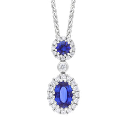 18ct White Gold 0.72ct Sapphire 0.21ct Diamond Drop Necklace