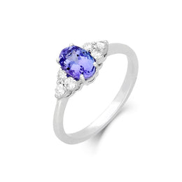 18ct White Gold 0.74ct Tanzanite Diamond Oval Ring, TS1063R.
