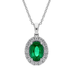 18ct White Gold 0.75ct Emerald Diamond Oval Necklace, FEU-1791.