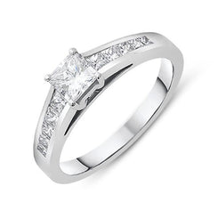 18ct White Gold 0.78ct Diamond Princess Cut Solitaire Ring, FEU-482.