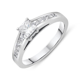 18ct White Gold 0.78ct Diamond Princess Cut Solitaire Ring, FEU-482.