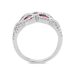 18ct White Gold 0.86ct Ruby Diamond Lattice Ring, FEU-1793.