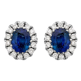 18ct White Gold 0.86ct Sapphire and Diamond Oval Cluster Earrings. FEU-154.