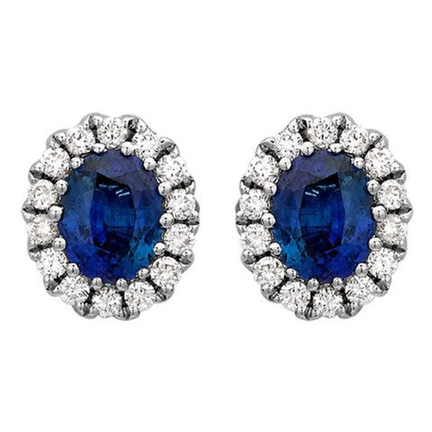 18ct White Gold 0.86ct Sapphire and Diamond Oval Cluster Earrings. FEU-154.