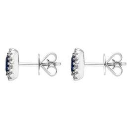 18ct White Gold 0.86ct Sapphire and Diamond Oval Cluster Earrings. FEU-154.