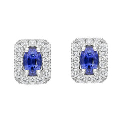 18ct White Gold 1.41ct Sapphire and Diamond Oblong Earrings FEU-1930