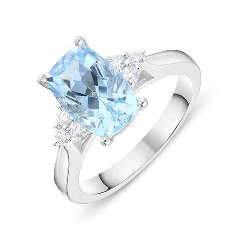 18ct White Gold 2.62ct Aquamarine Diamond Oval Ring PJW375