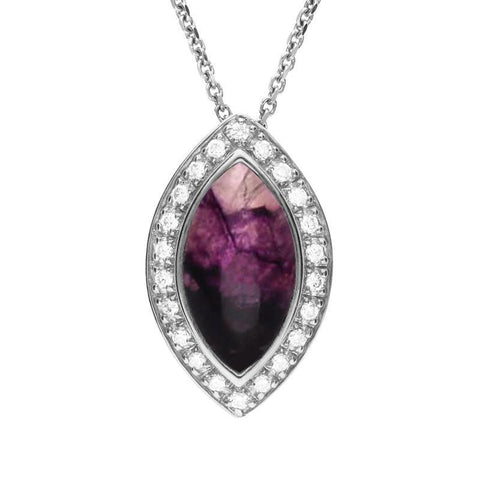 18ct White Gold Blue John Diamond Marquise Pave Edge Necklace P1796C