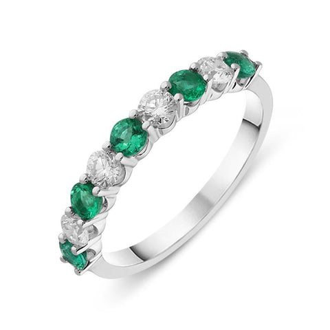 18ct White Gold Emerald and Diamond Claw Set Half Eternity Ring R1083