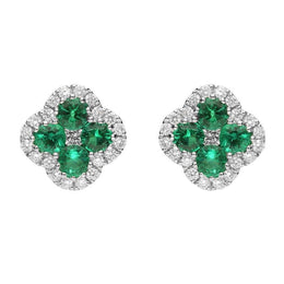 18ct White Gold Emerald and Diamond Clover Stud Earrings. 03-12-125.