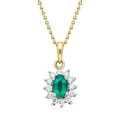 18ct White Gold Emerald and Diamond Cluster Necklace, FEU-1221.