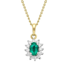 18ct White Gold Emerald and Diamond Cluster Necklace, FEU-1221.