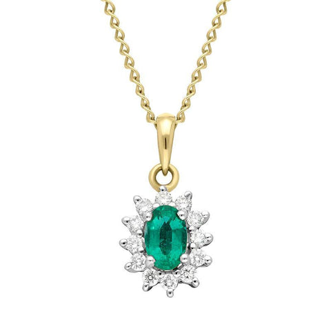 18ct White Gold Emerald and Diamond Cluster Necklace, FEU-1221.