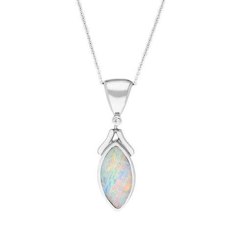 18ct White Gold Opal Diamond Oval Necklace 30I3018WP1015OT