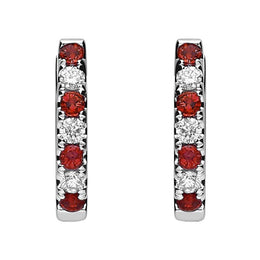 18ct White Gold Ruby and Diamond Huggie Hoop Earrings E2353