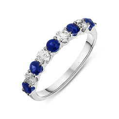 18ct White Gold Sapphire Diamond Claw Set Half Eternity Ring, R1089.