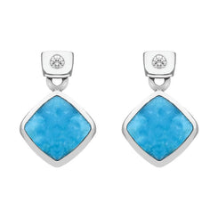 18ct White Gold Turquoise Diamond Square Stud Earrings E648