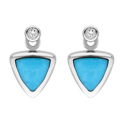 18ct White Gold Turquoise Diamond Triangle Stud Earrings E644