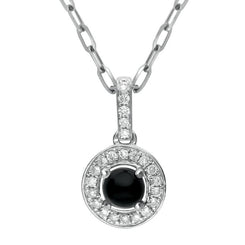 18ct White Gold Whitby Jet 0.10ct Diamond Pave Surround Necklace, P2834
