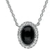 18ct White Gold Whitby Jet 0.10cts Diamond Oval Cluster Necklace, KRG-037. 