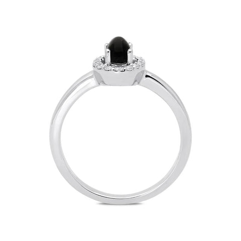 18ct White Gold Whitby Jet 0.12ct Diamond Cluster Ring, R1157.