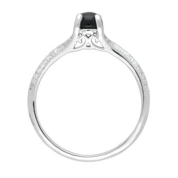 18ct White Gold Whitby Jet 0.15ct Diamond Claw Set Centre Ring R890