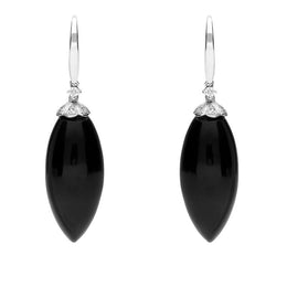 18ct White Gold Whitby Jet 0.16ct Diamond Cluster Drop Earrings. E2251.