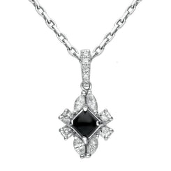 18ct White Gold Whitby Jet 0.30ct Diamond Ornate Necklace, P1549C.